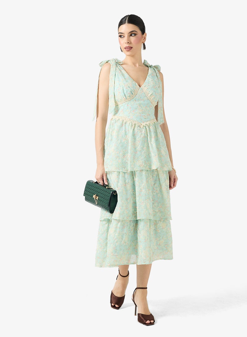 Just Me V-Neck Tiered Dress - Image 1